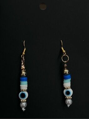 Handmade Evil Eye Beaded Drop Earrings | Blue & White Protective Charm Earrings